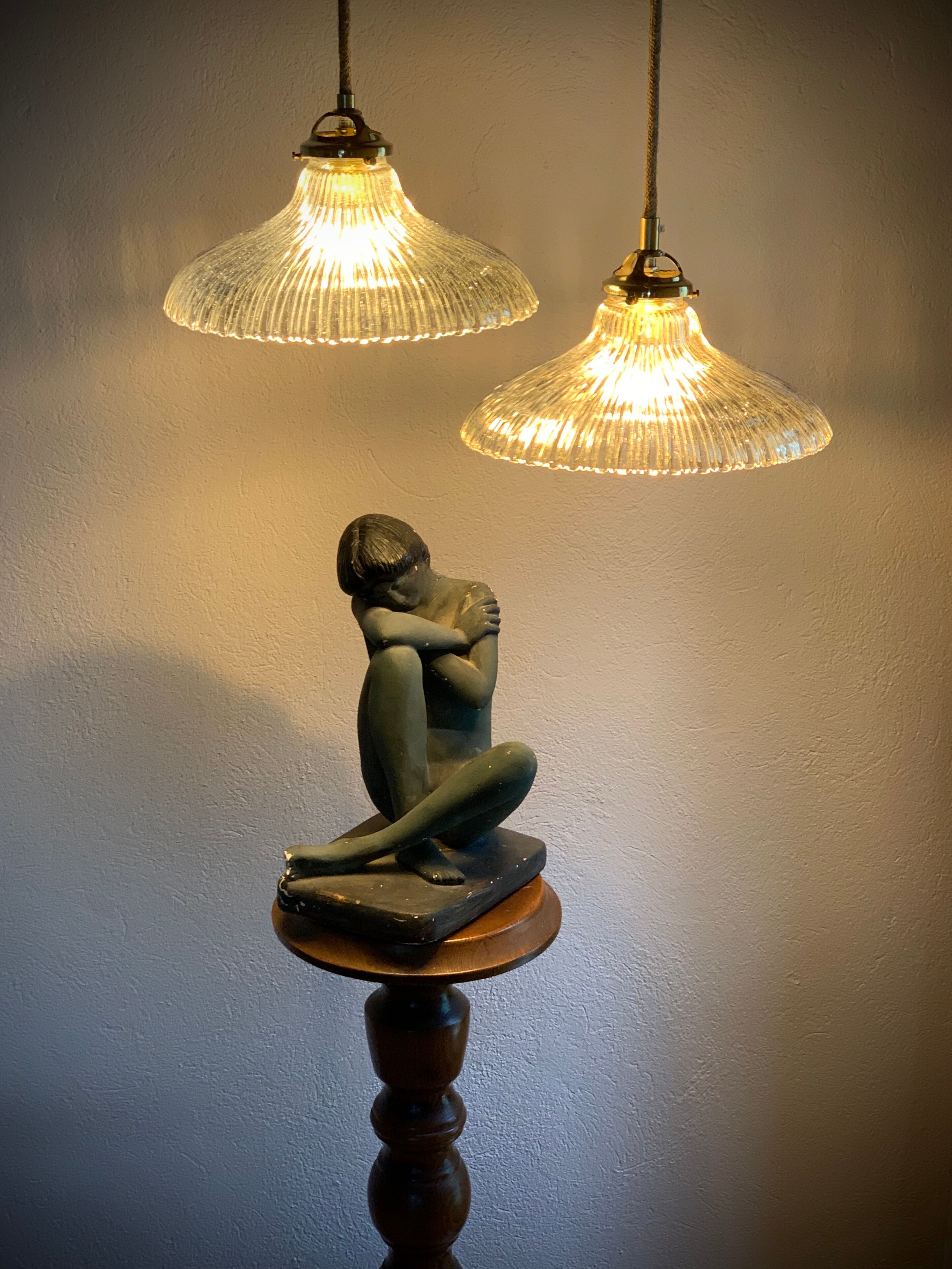 Duo of suspensions Holophane bistro style