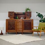 Buffet haut art and craft Art déco français en bois blond 1950 1960
