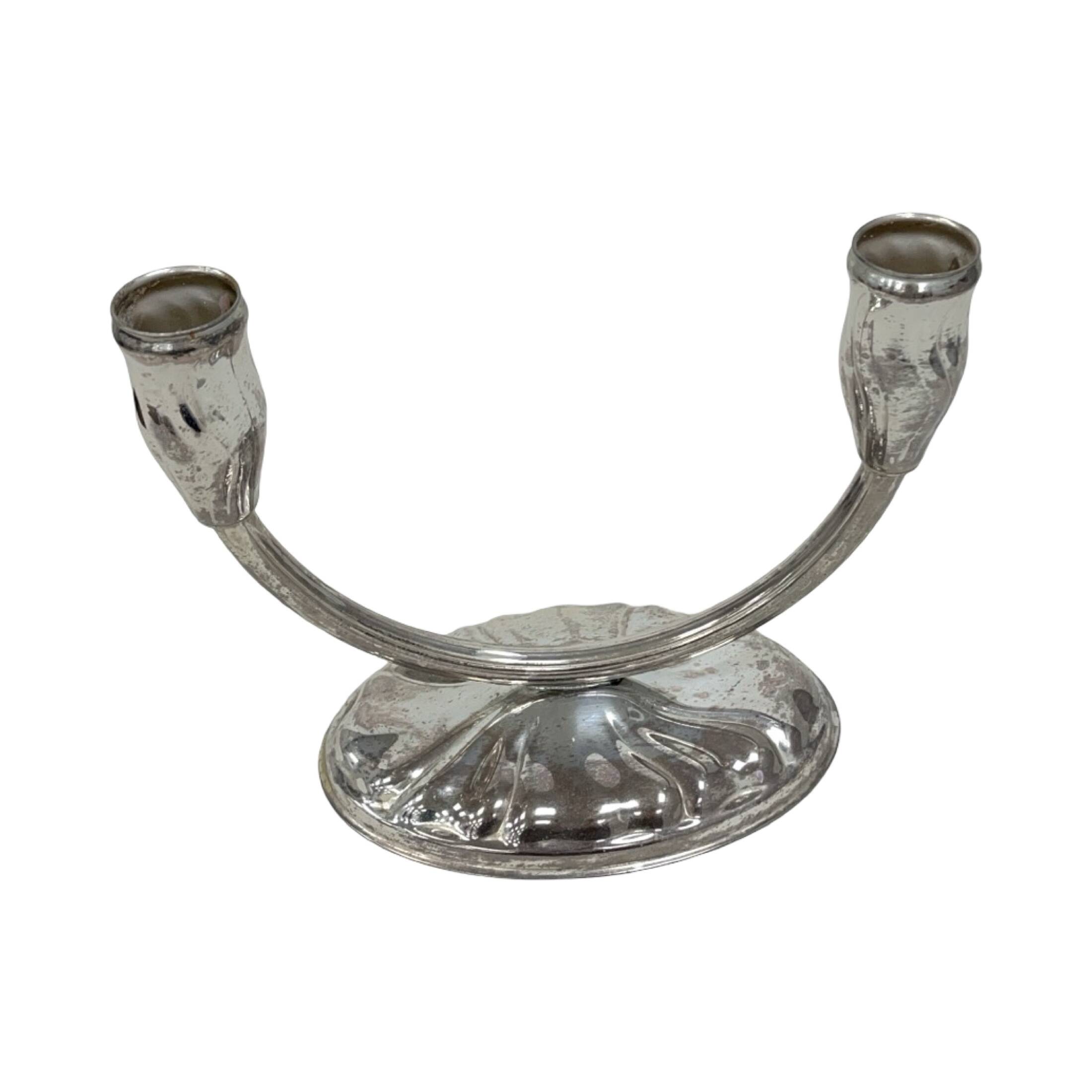 Art Deco two-arm candlestick, silver-plated, 1920s/1930s.