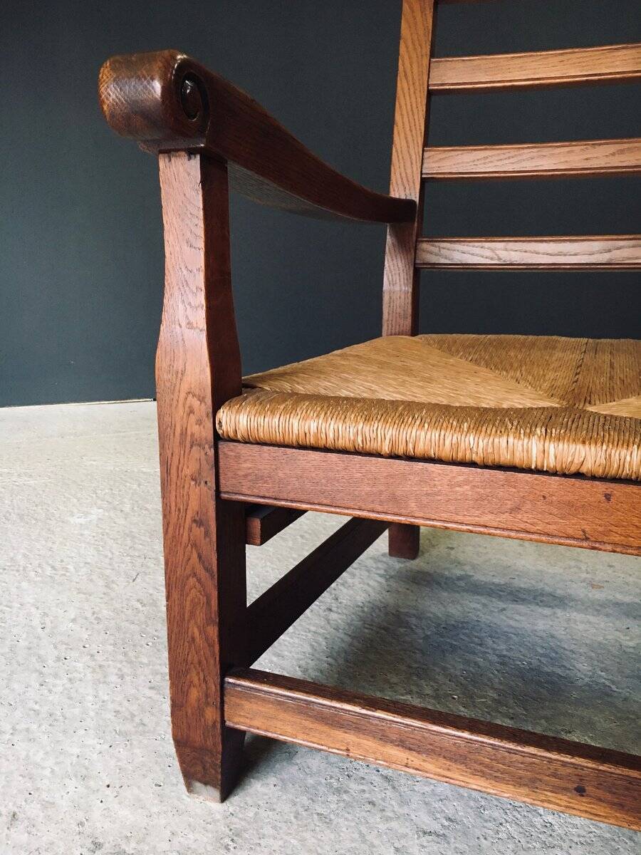 Rustic Oak & Rush Armchair, France, 1930s