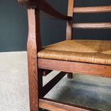 Rustic Oak & Rush Armchair, France, 1930s