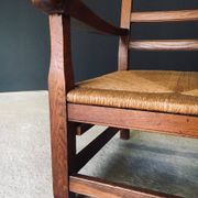 Rustic Oak & Rush Armchair, France, 1930s