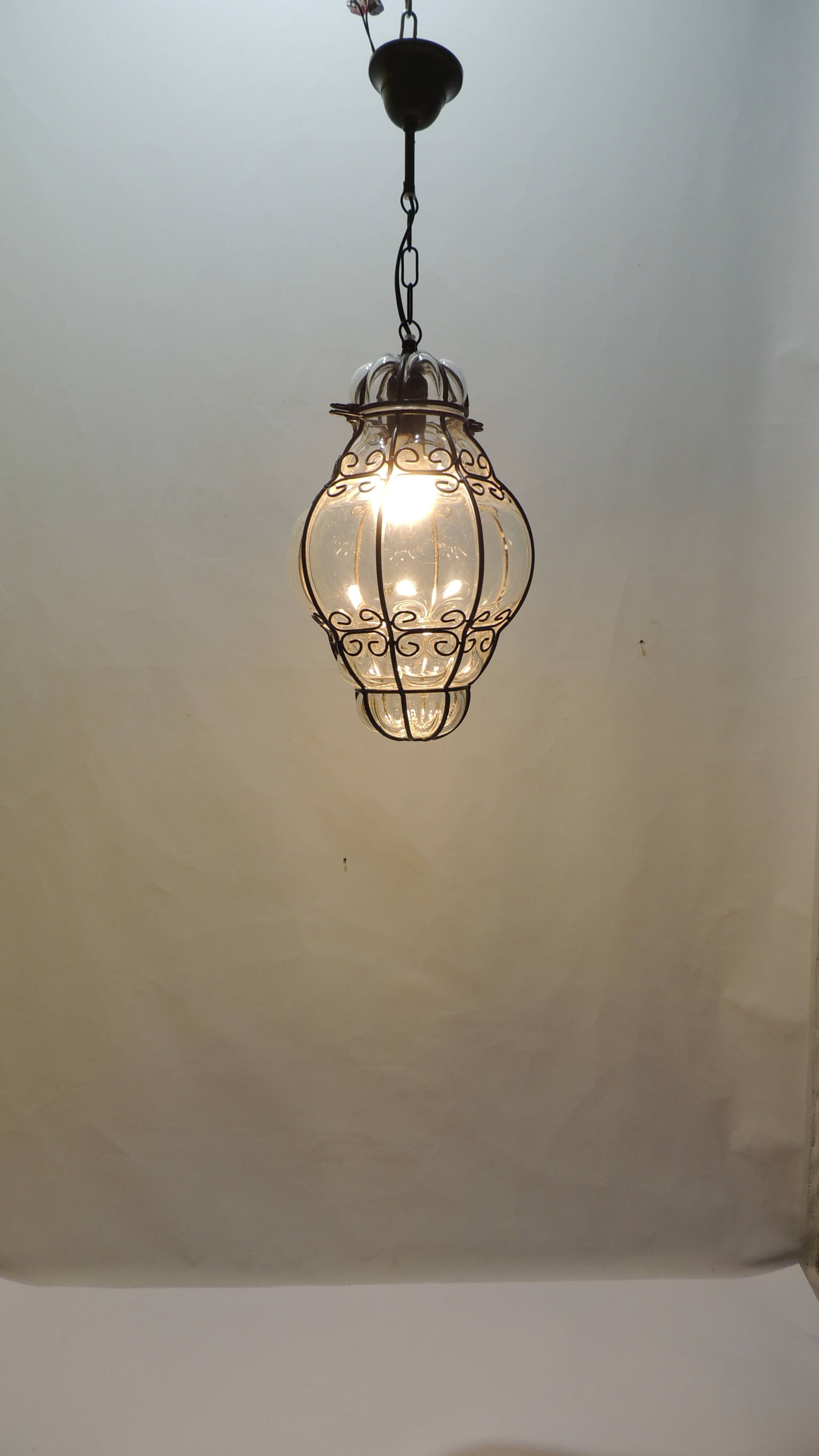 Vintage blown glass lantern suspension in Venetian style, evoking the