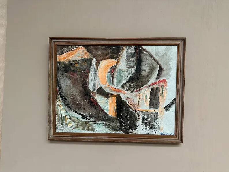 Swedish Original Oil on Canvas – "Abstract Composition" by Eivor Lindberg – 1967 – Signed – Vintage and Framed – 68 × 52 cm (26.8 in × 20.5 in)