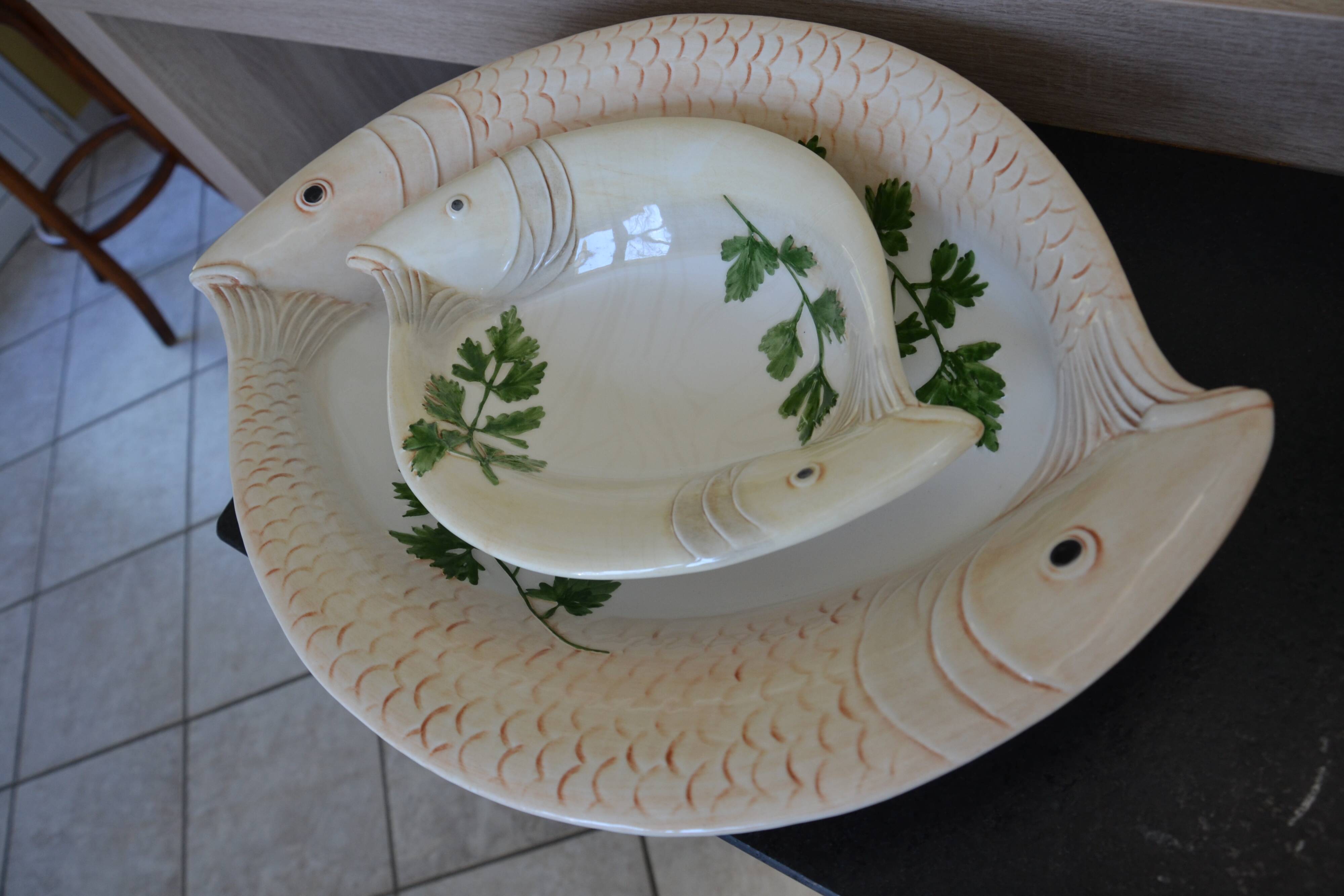 2 antique Italian ceramic fish dishes