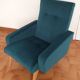 Armchair  50/60 years, duck blue velvet restored