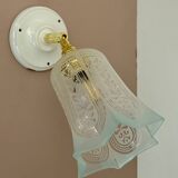 Vintage tulip wall lamp in white and blue frosted glass