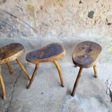 Tabouret bois brutaliste chêne