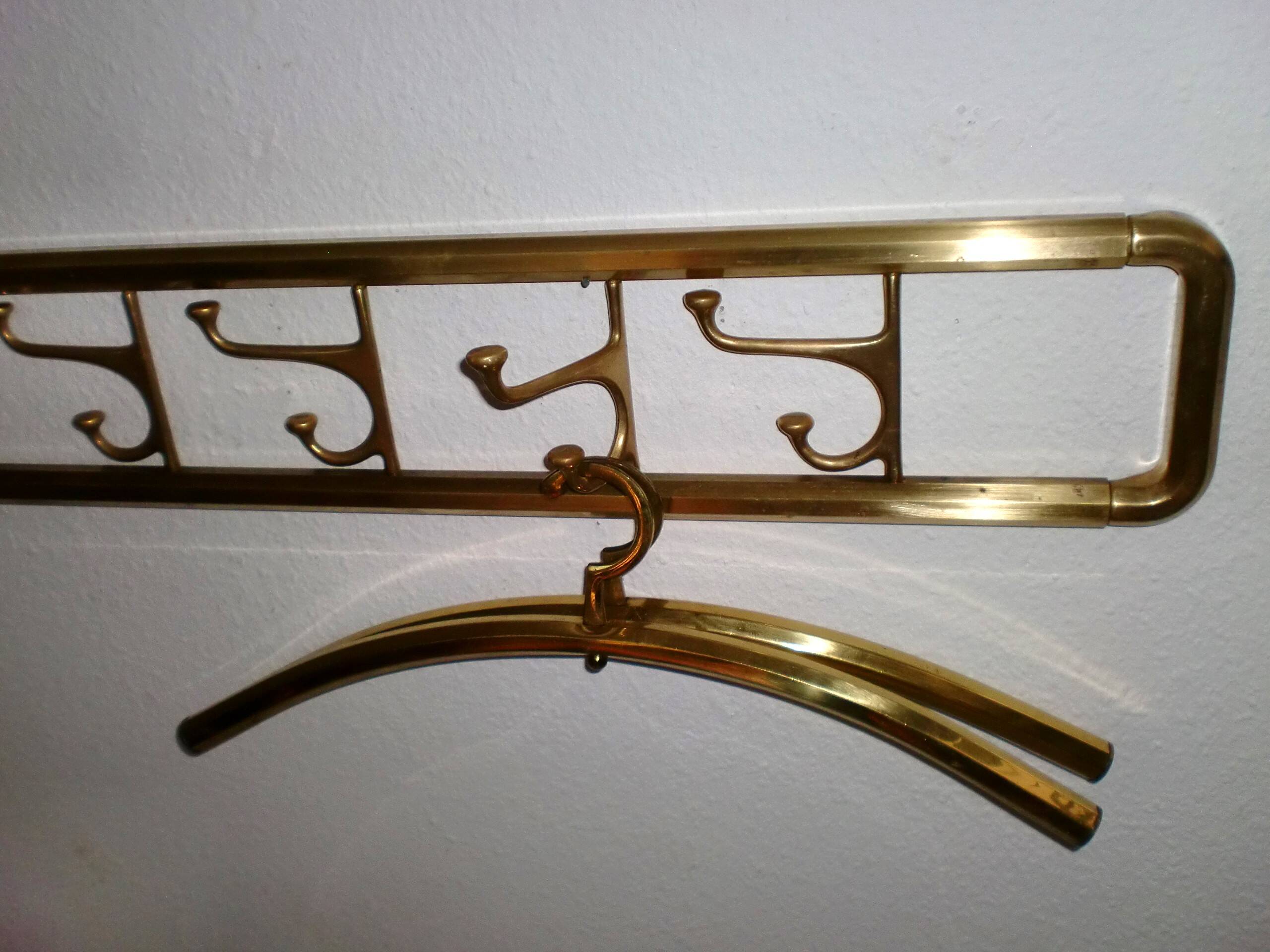 Art-Deco brass Coat Rack  &  2 Hangers, France, 1940s