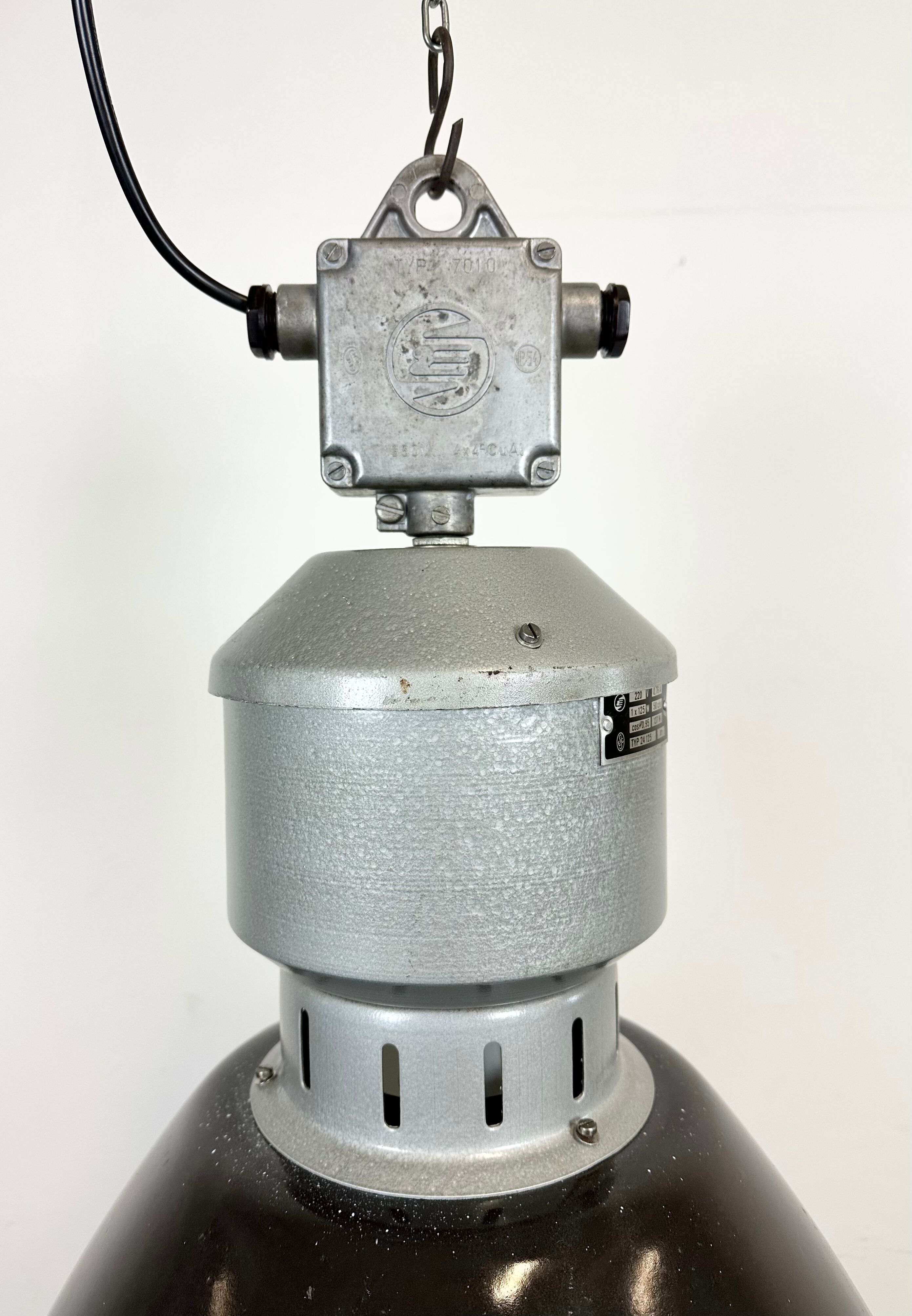 Industrial black enamel pendant lamp from Elektrosvit 1960s