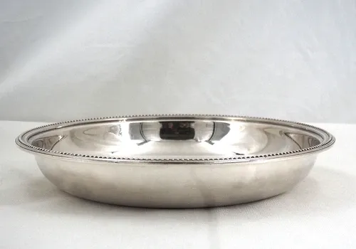 Christofle Perles round hollow plate, bowl, silver-plated salad bowl, excellent condition.
