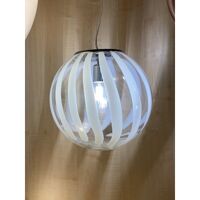 Contemporary transparent and white sphere pendant in murano glass