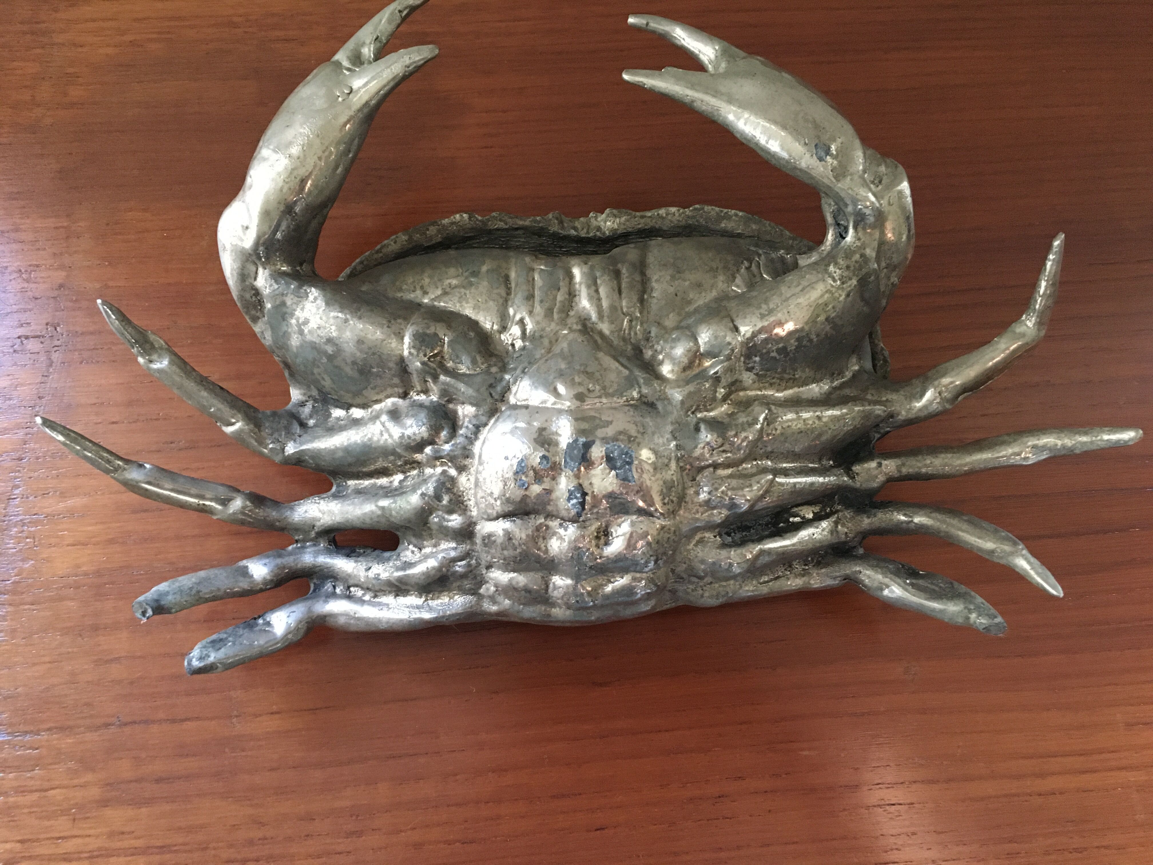 Silver metal box in crab shape