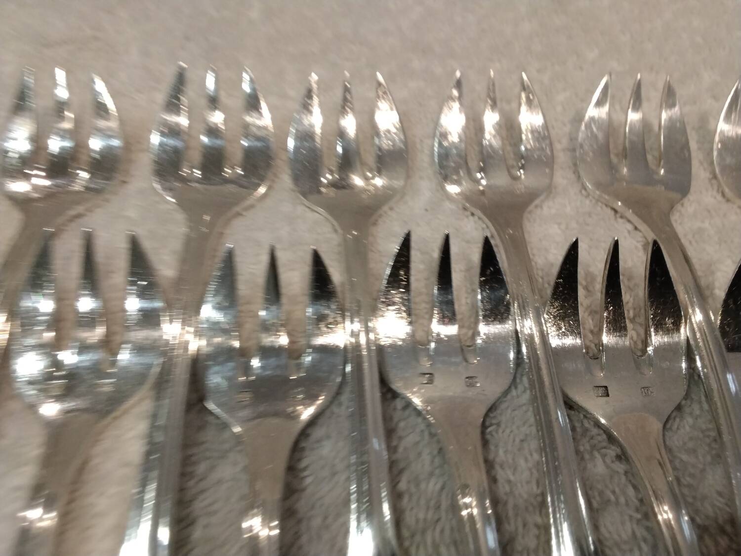 12 silver-plated oyster forks, SFAM silversmith, art deco printania