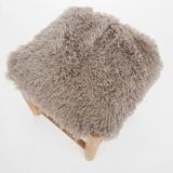 Mid-century wooden stool with fake-fur upholstery, Denmark 1960's