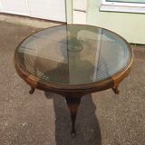 Chippendale Coffee Table in Wood, Canework and Glass - Round