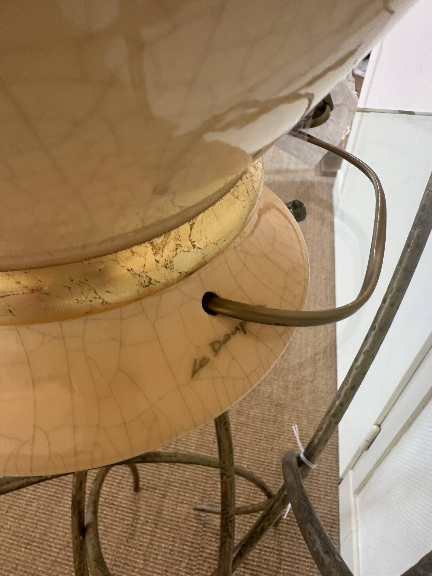 Beige cracked ceramic lamp base Le Dauphin Leffard model