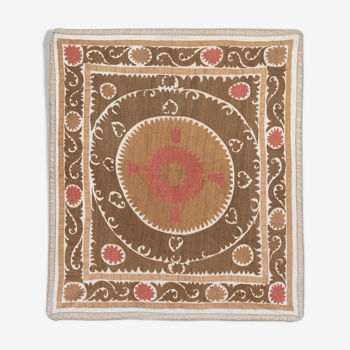 Suzani Pastel Table Cover, Tribal Embroidery Wall Decor, Neutral Color Suzani Bedspread, Ethnic