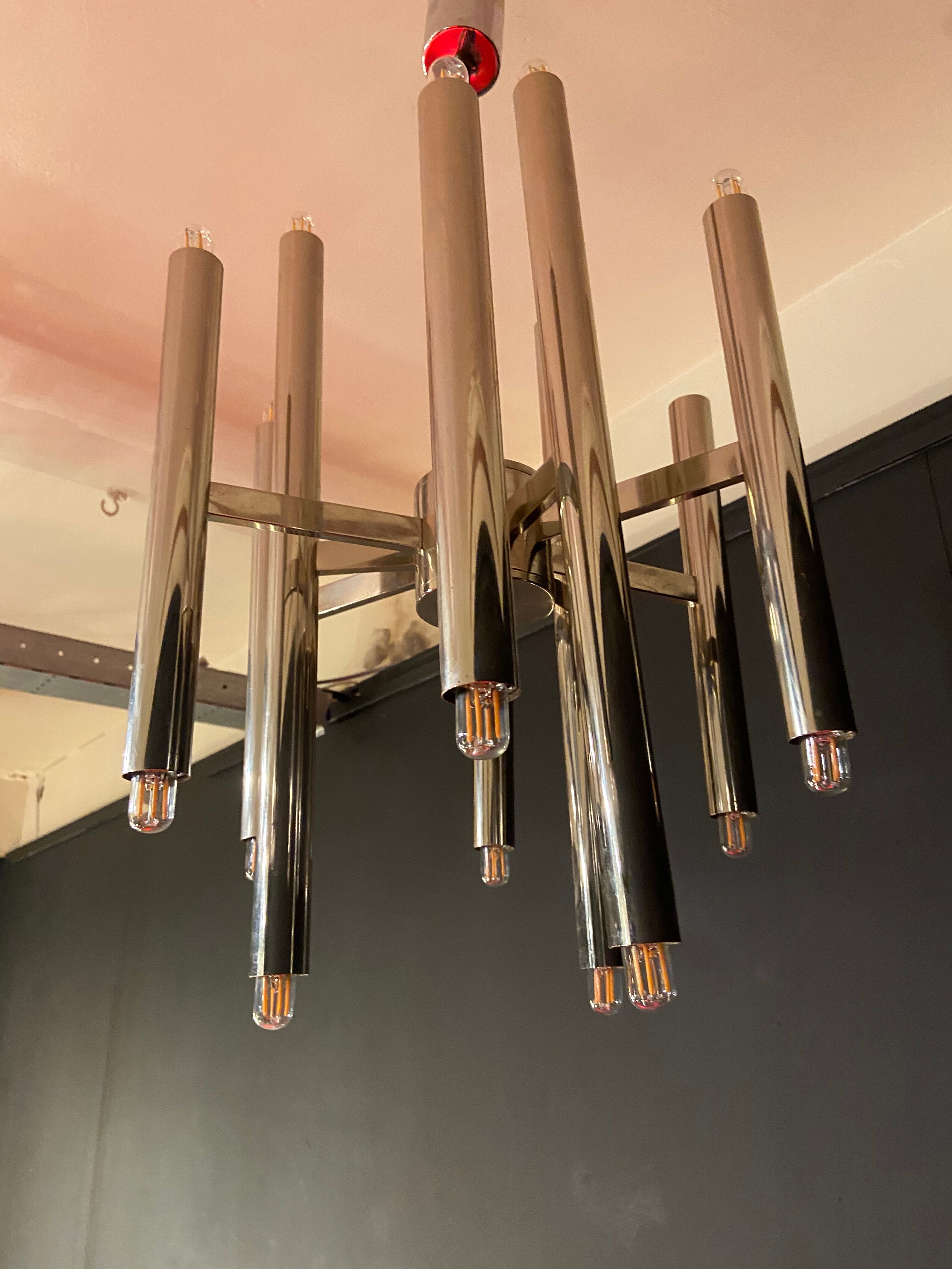 Scoliari chandelier with 18 bright nickel dots distributed by Boulanger