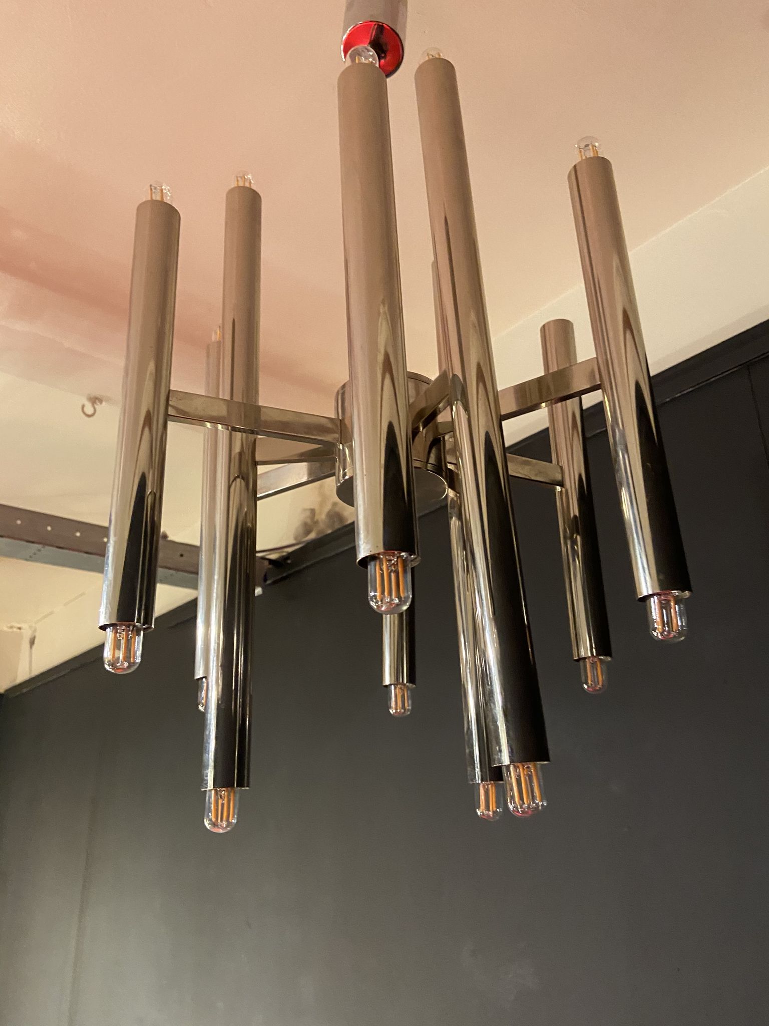 Scoliari chandelier with 18 bright nickel dots distributed by Boulanger