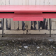 Red / pink formica table and its 4 chairs, vintage 70s.