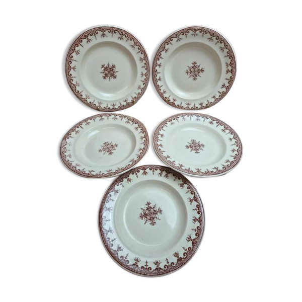 Lot de 5 assiettes creuses Terre de Fer Clairefontaine Rouen sépia Xixe