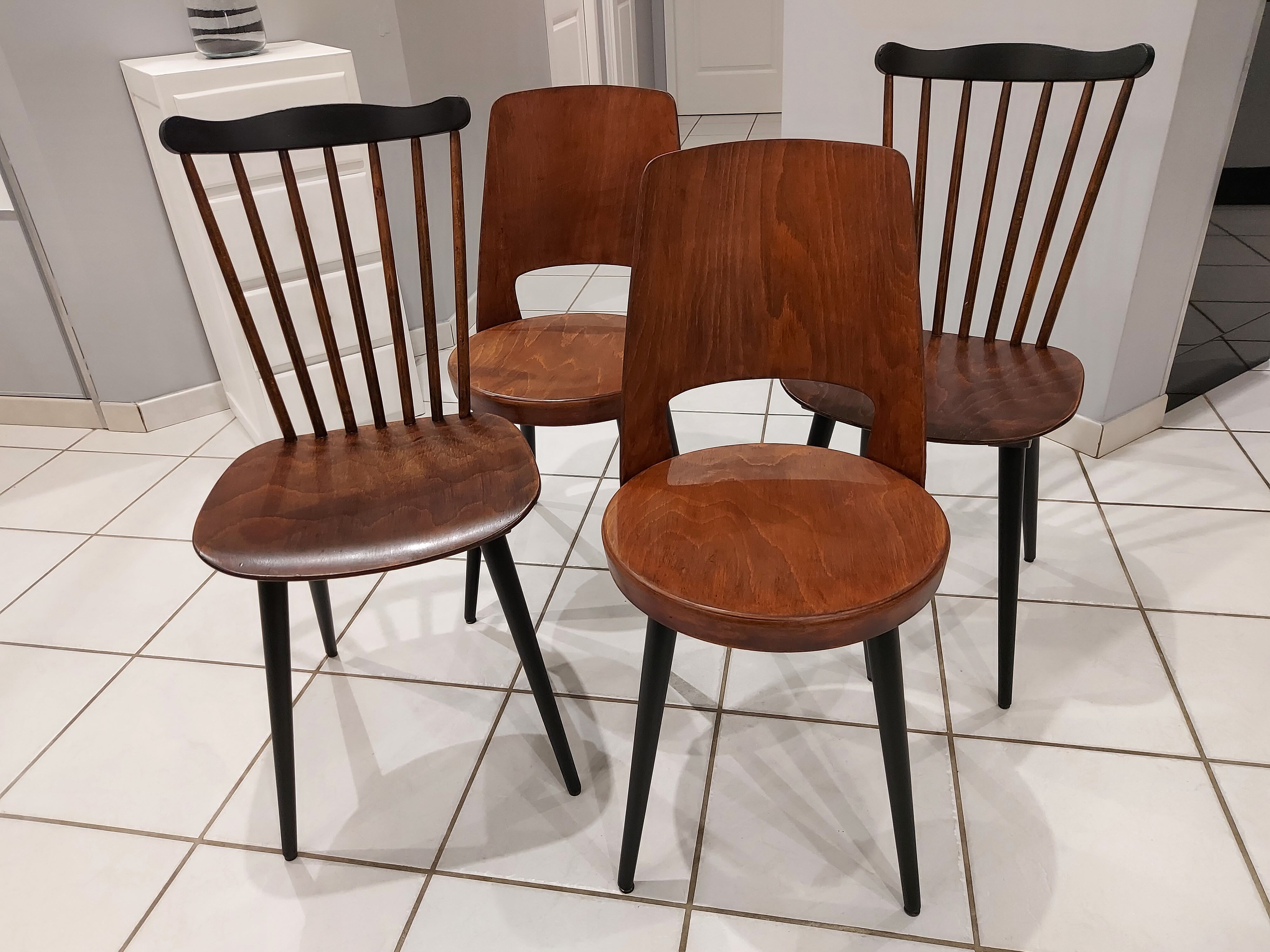 Suite of 4 chairs of bistrot Baumann vintage model Mondor and Minuet