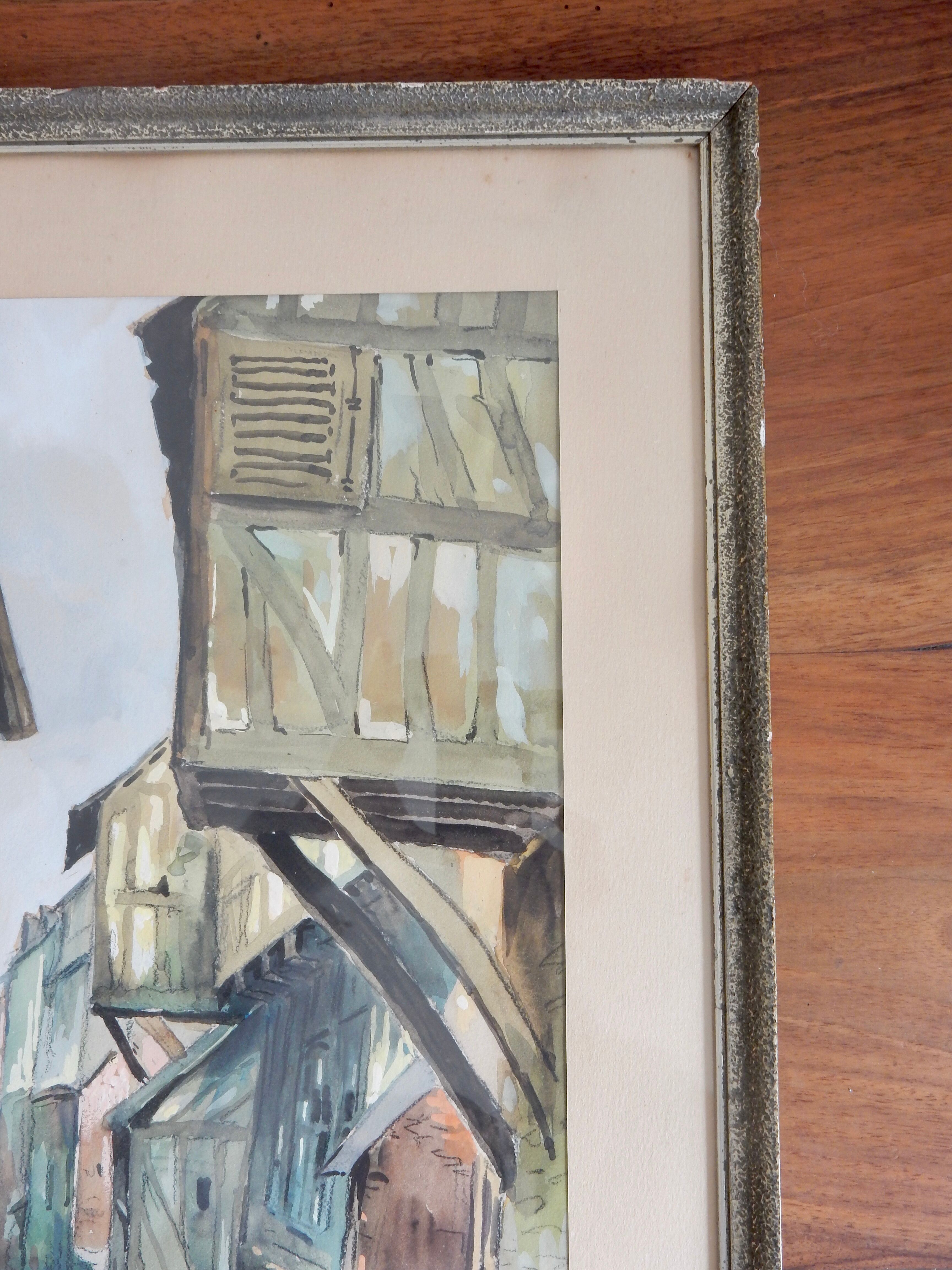 Watercolor framed half-timbered houses