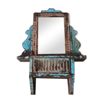Old barber's mirror in teak - 55x38cm
