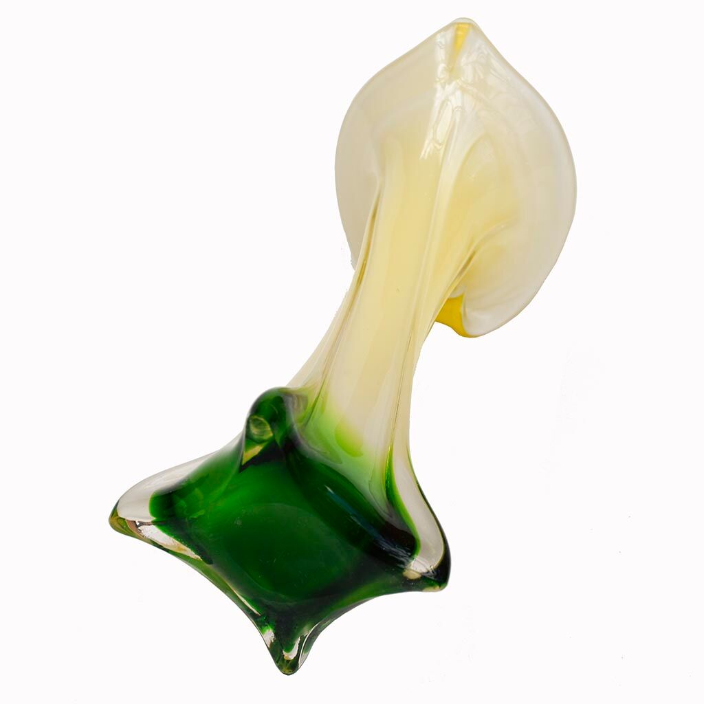 Vase soliflore form arum aroma green yellow glass Murano ⋆ Brocante Chic
