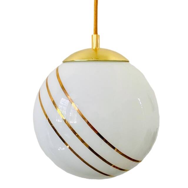 Vintage hollywood regency ball lamp in milk glass gold