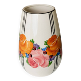 Cream Ceramic Vase by Zeh Scherzer - Hand-Painted Bulbous Mid-Century Floral Stripe, 1970s