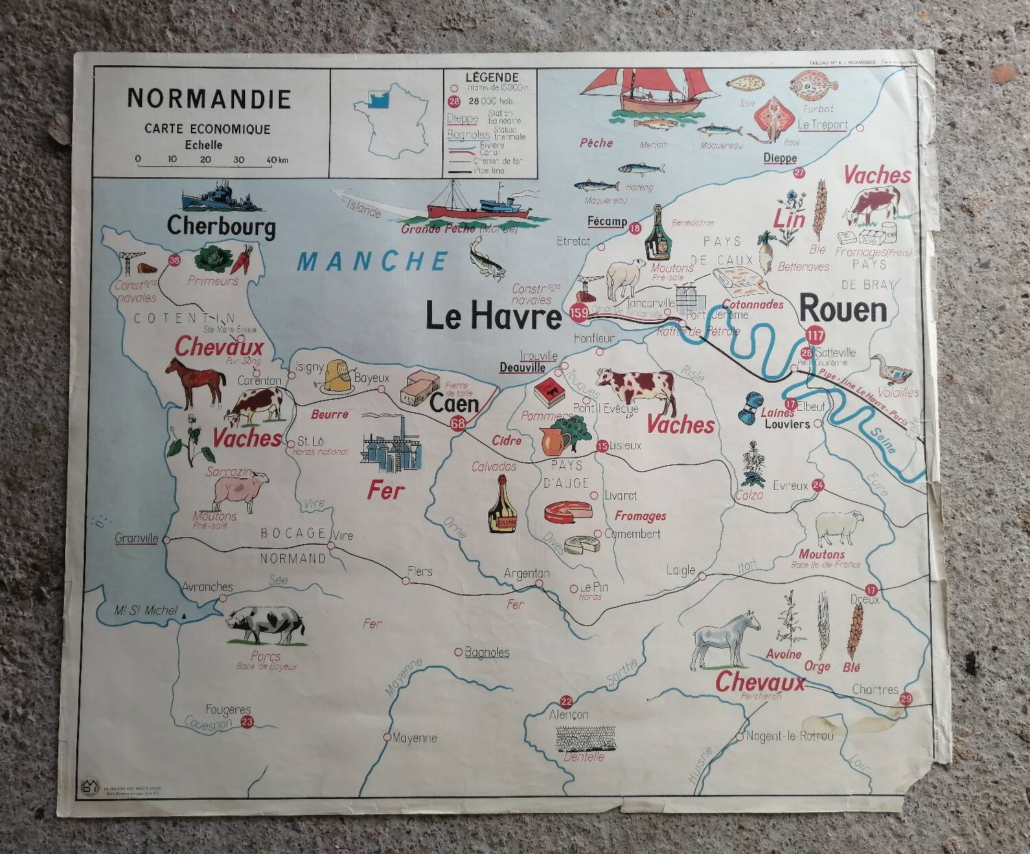 Carte scolaire vintage mdi France Normandie Bassin Parisien.