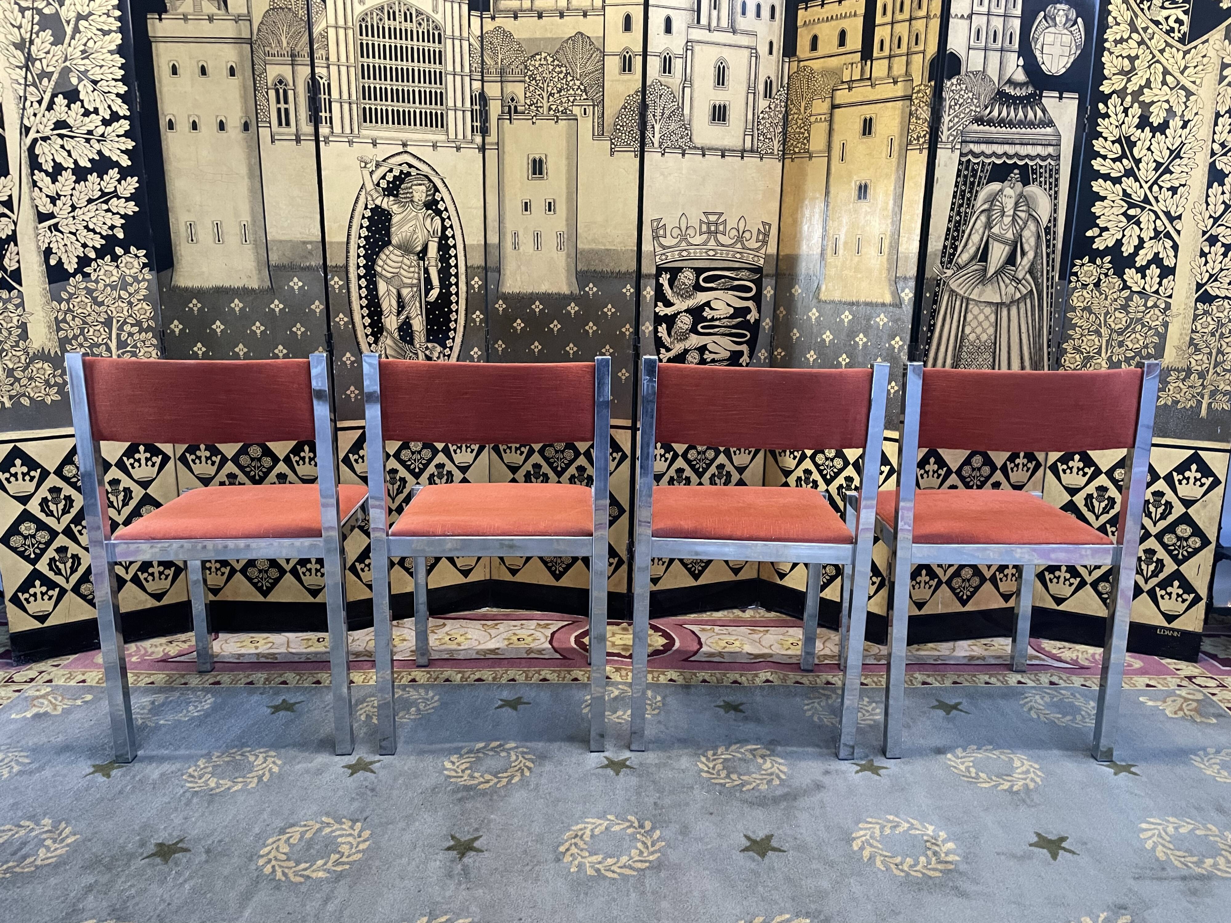 Suite of 4 velvet and chrome chairs 1970