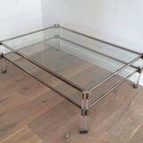 Large coffee table in plexiglass and chrome with a double glass top.