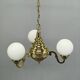 1930s Czech Neo-Baroque Brass Chandelier with Opaline Glass Globes