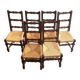 Set of 6 Vintage Rustic Solid Wood Chairs circa 1980
