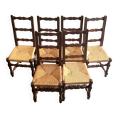 Série de 6 chaises Vintage Rustique en bois massif vers 1980