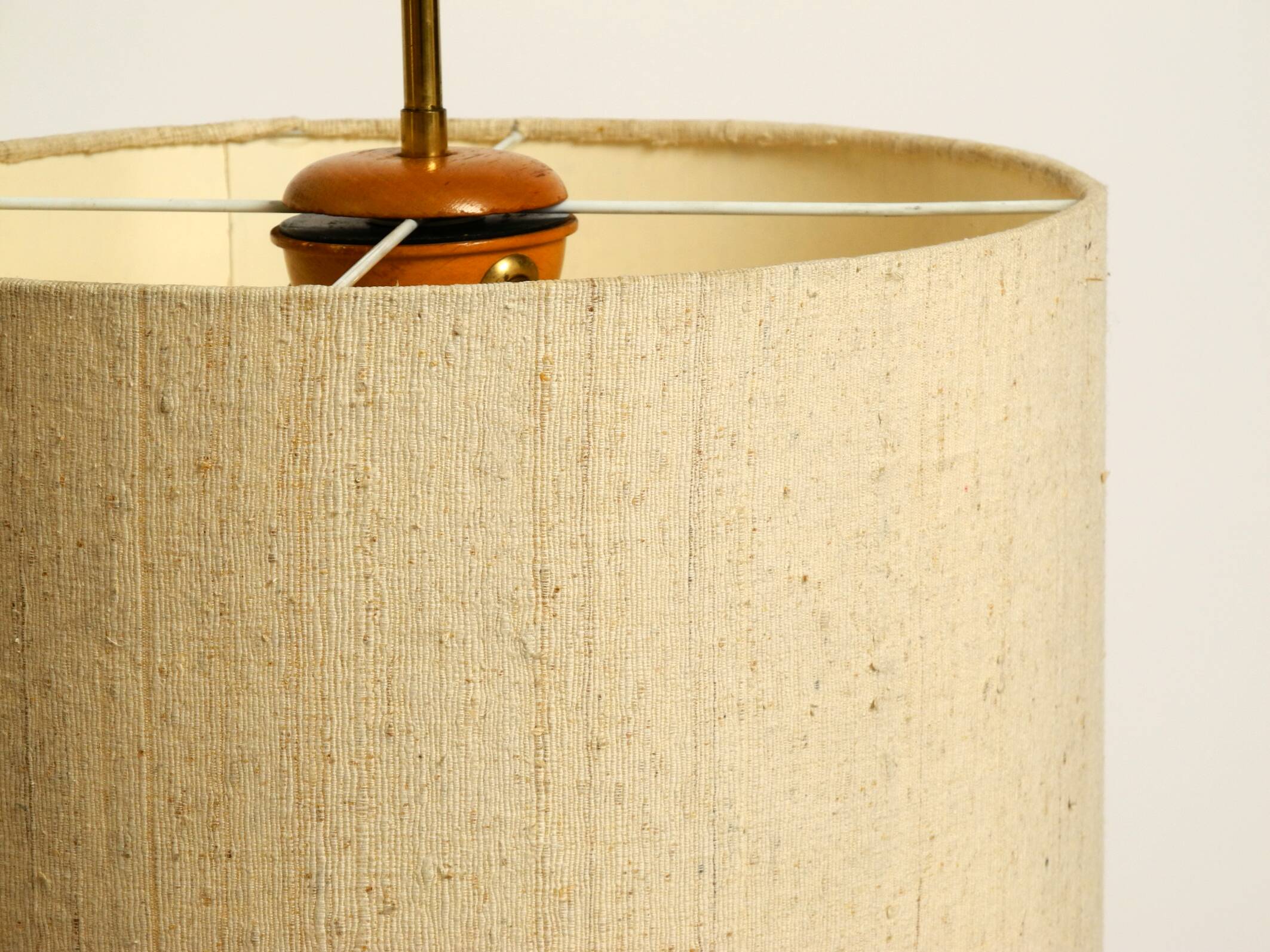 Mid Century Modern tripod walnut wood floor lamp with large fabric shade