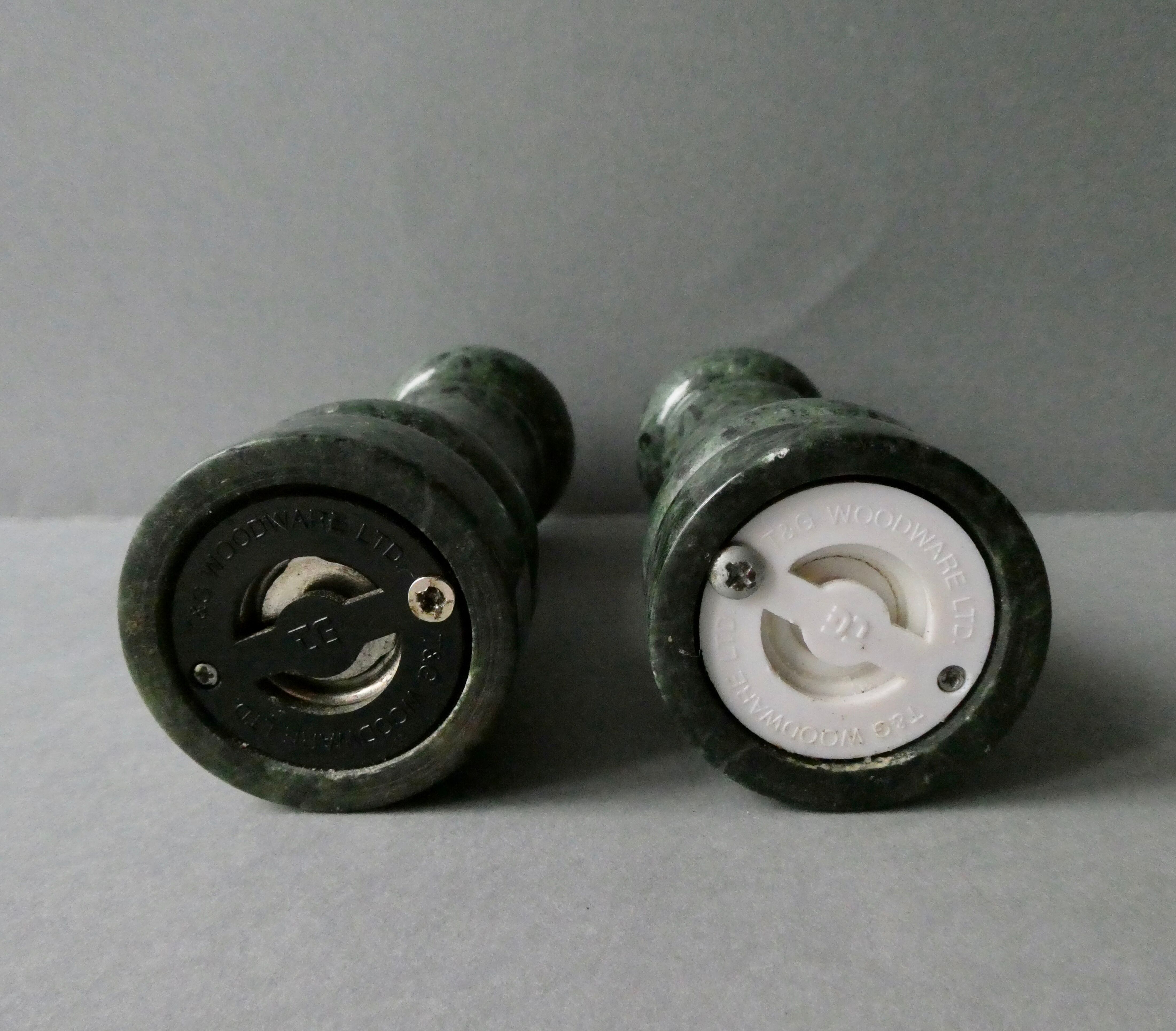 Green marble and pepper shaker set