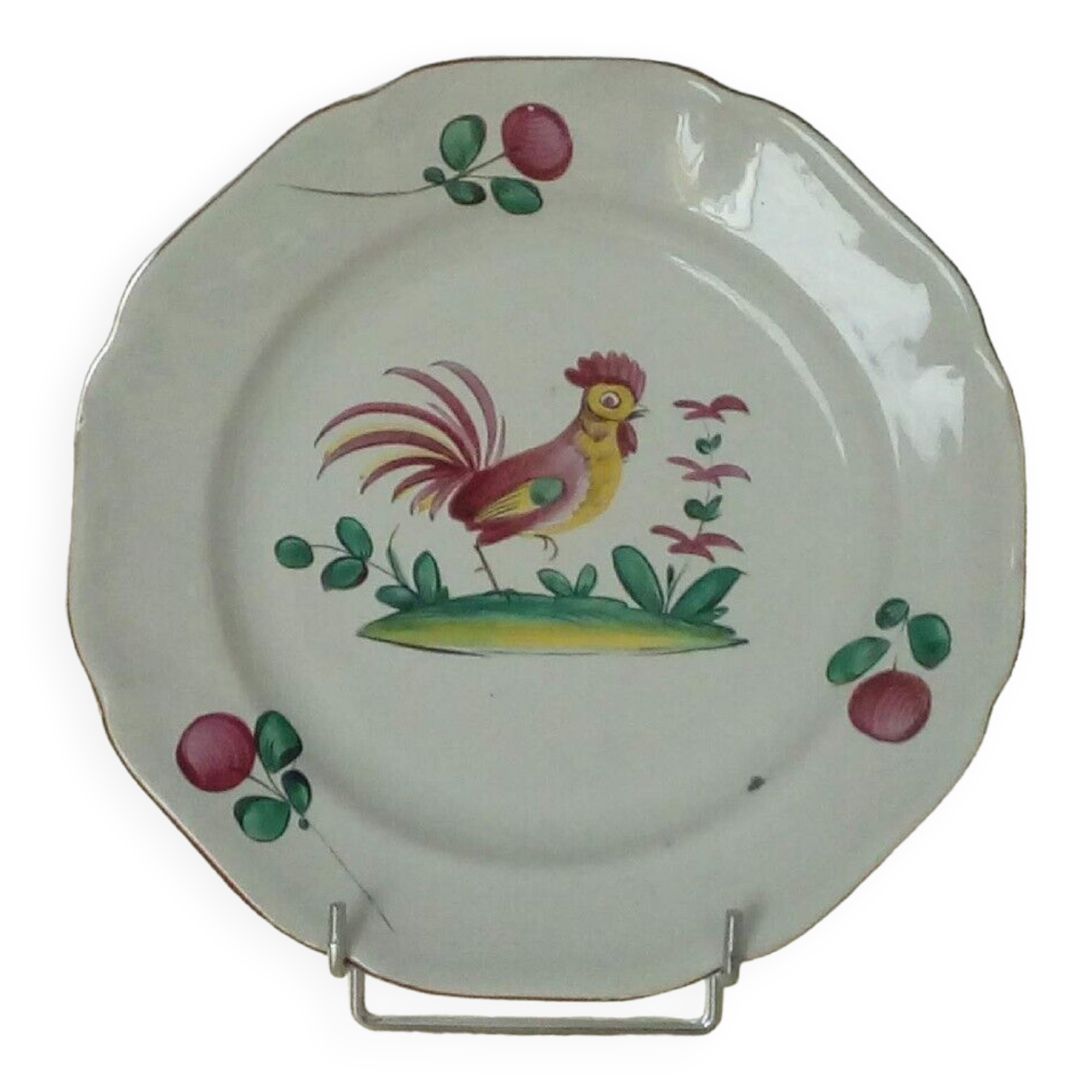 Luneville Saint Clement earthenware plate decorated with rooster late 19th century