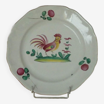 Faience plate luneville saiint clement decor with rooster end 19th