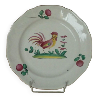 Faience plate luneville saiint clement decor with rooster end 19th