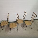 Mid century metal and wicker dining chairs, France 1950s