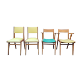 2 armchairs, 2 chairs 50s wooden