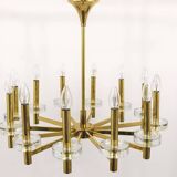Brass and glass disc pendant light in the style of Gaetano Sciolari, mid-century, Italy, 1970s.