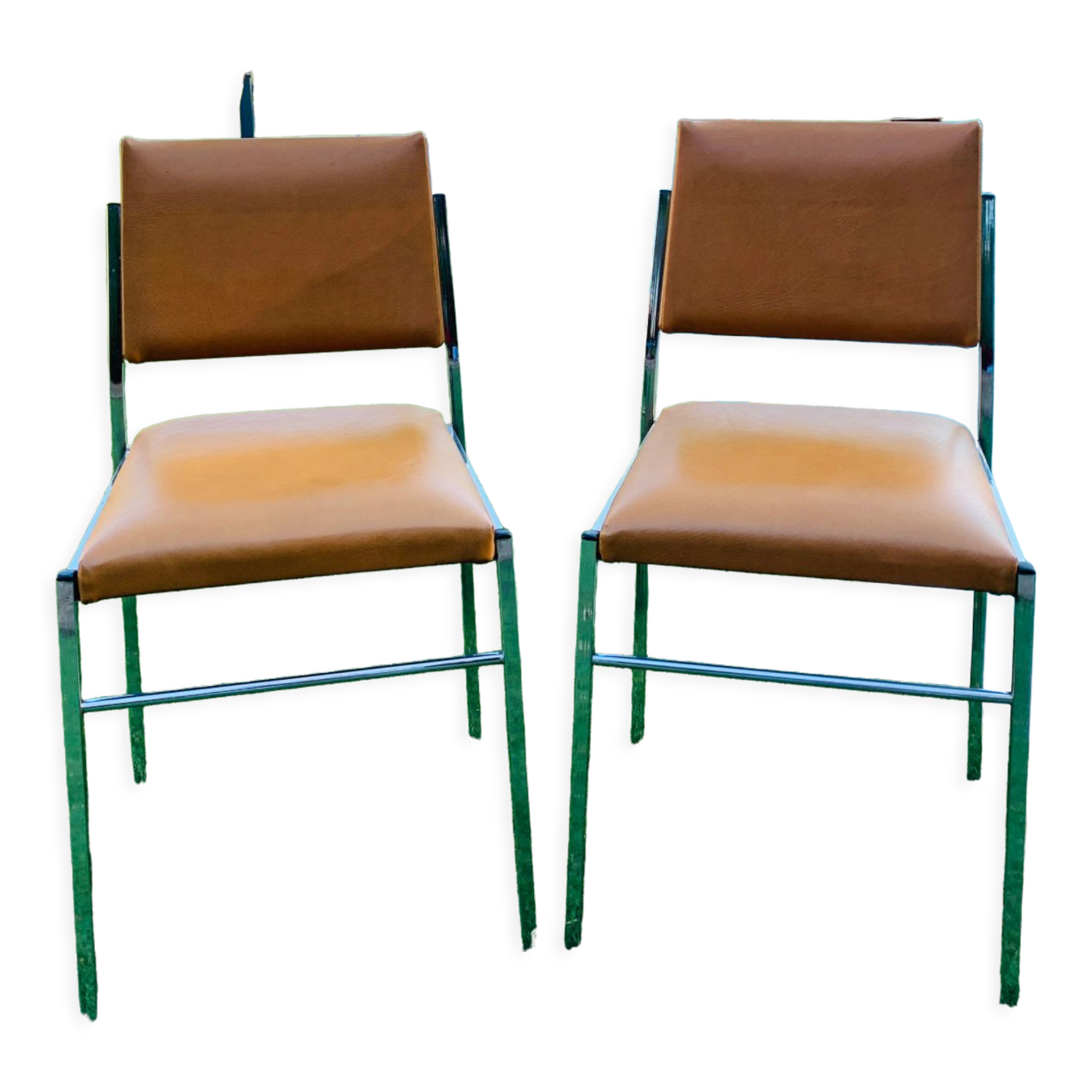 Paire de chaises années 70 cuir & vinyle