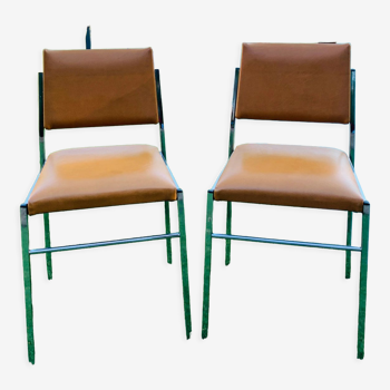Paire de chaises années 70 cuir & vinyle