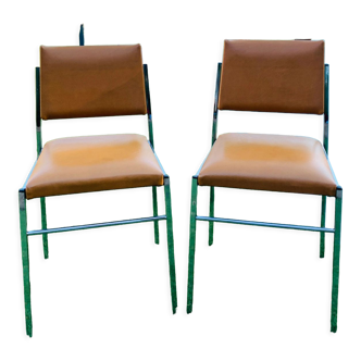 Pair of 70s leather & vinyl chairs