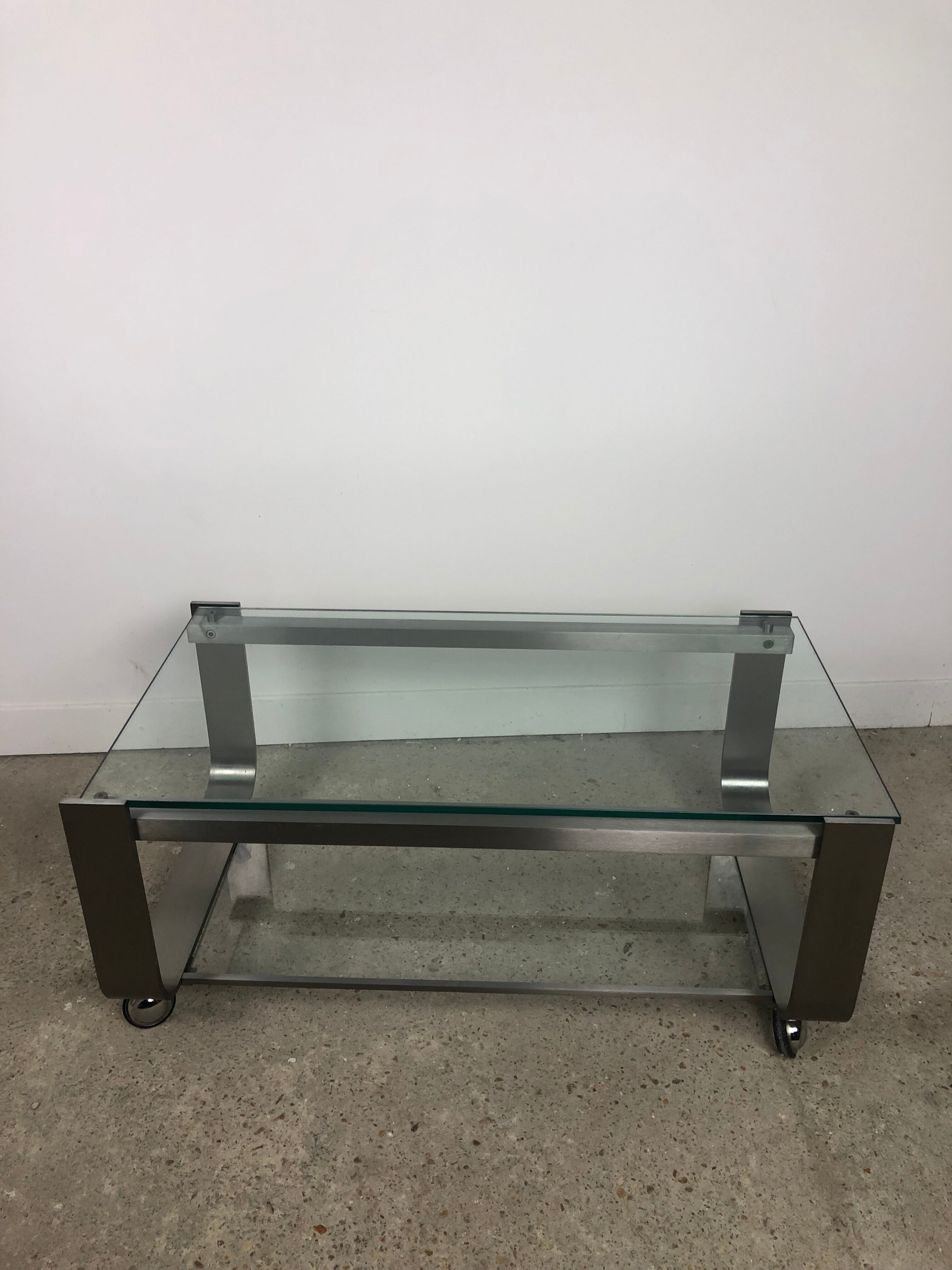 Coffee table in brushed chrome aluminum vintage 1970
